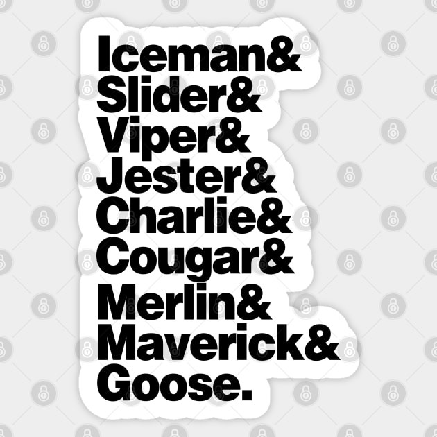 Top Gun Name List Top Gun Sticker TeePublic